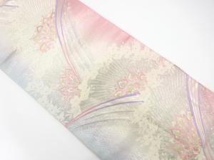 華紋に草花模様織り出し　袋帯